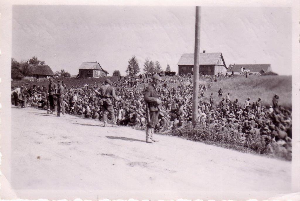 Soviet prisoners of war under the Lithuanian rebels (Lithuanian Activist Front) control during the June Uprising in Eastern Lithuania, 1941.