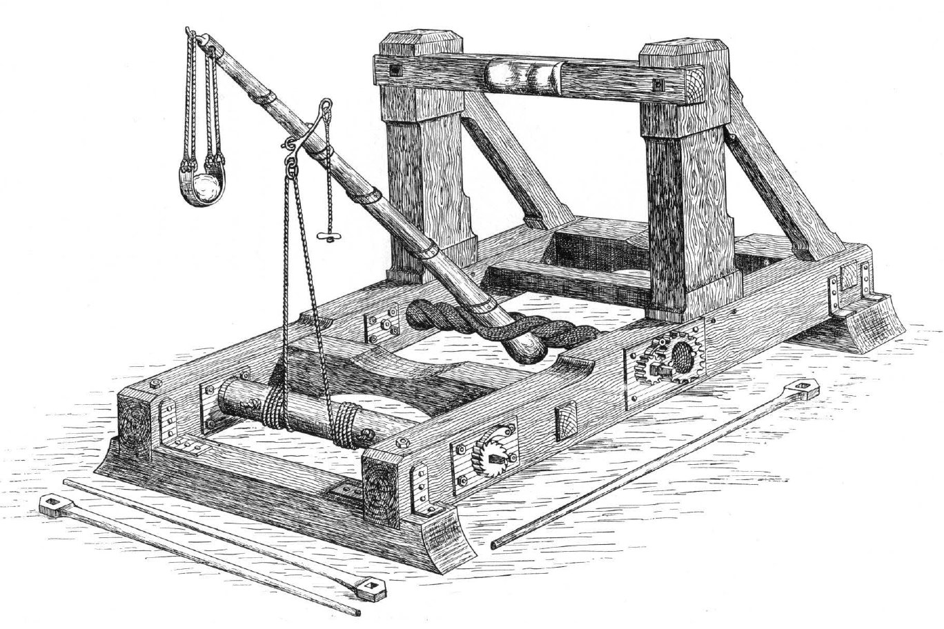 Onager with sling from Ralph Payne-Gallwey's book "The Projectile Throwing Engines of the Ancients" (1907).